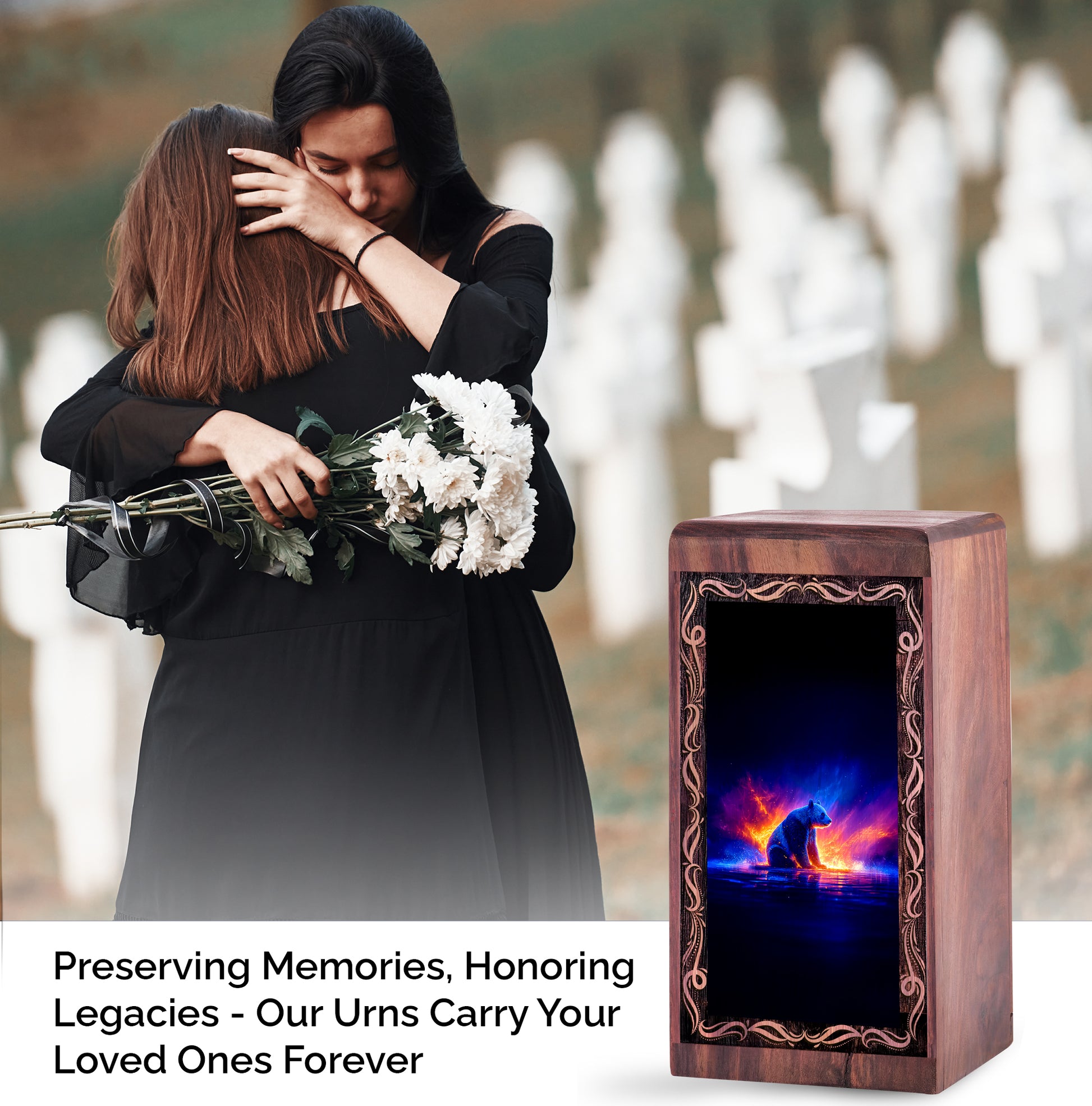 Panda Flame Reflection Theme Handmade Urn – Memorial Cremation Urn For Burial