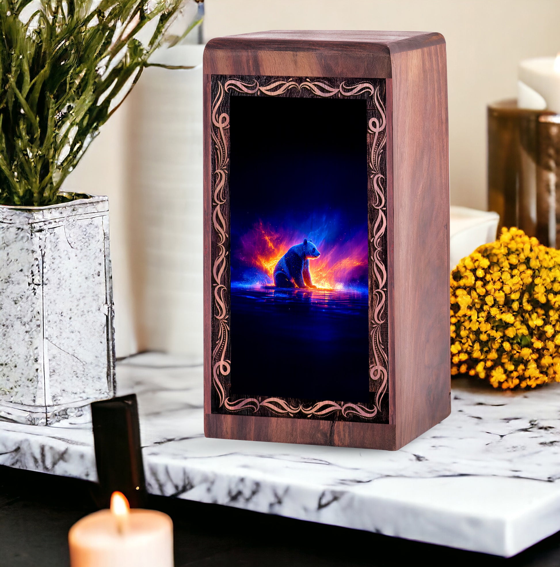 Panda Flame Reflection Theme Handmade Urn – Memorial Cremation Urn For Burial