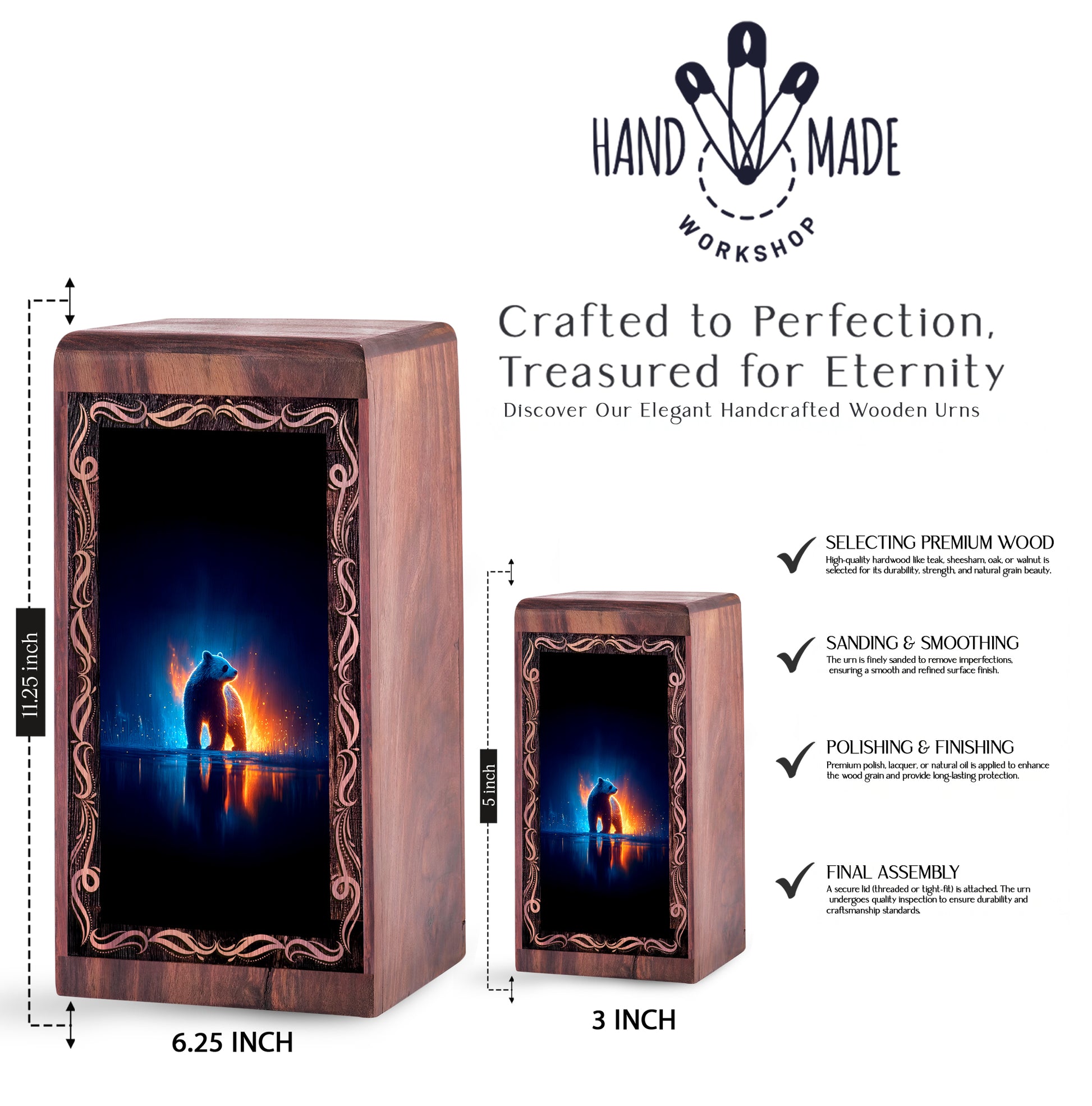 Spirit Bear Cremation Urn – Night Glow Theme Cremation Urn For Burial