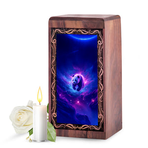 Dreamy Panda Cremation Urn – Cosmic Spirit Theme Wooden Urn For Adult Ashes