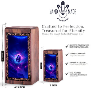 Dreamy Panda Cremation Urn – Cosmic Spirit Theme Wooden Urn For Adult Ashes