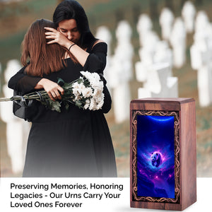 Dreamy Panda Cremation Urn – Cosmic Spirit Theme Wooden Urn For Adult Ashes