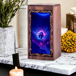 Dreamy Panda Cremation Urn – Cosmic Spirit Theme Wooden Urn For Adult Ashes