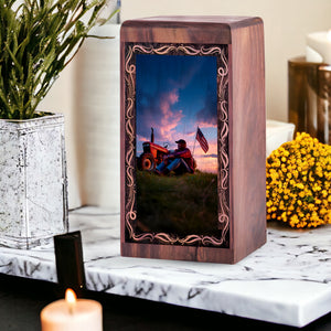 Tractor Rustic Farmer Theme Urn For Ashes - Memorial Cremation Funeral Urn For Ashes