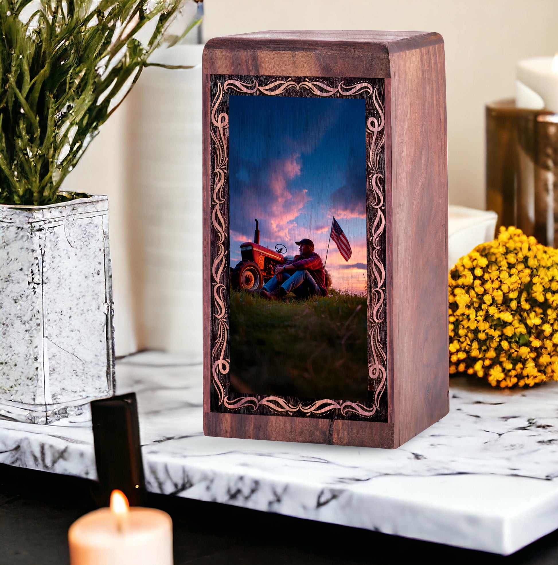 Tractor Rustic Farmer Theme Urn For Ashes - Memorial Cremation Funeral Urn For Ashes