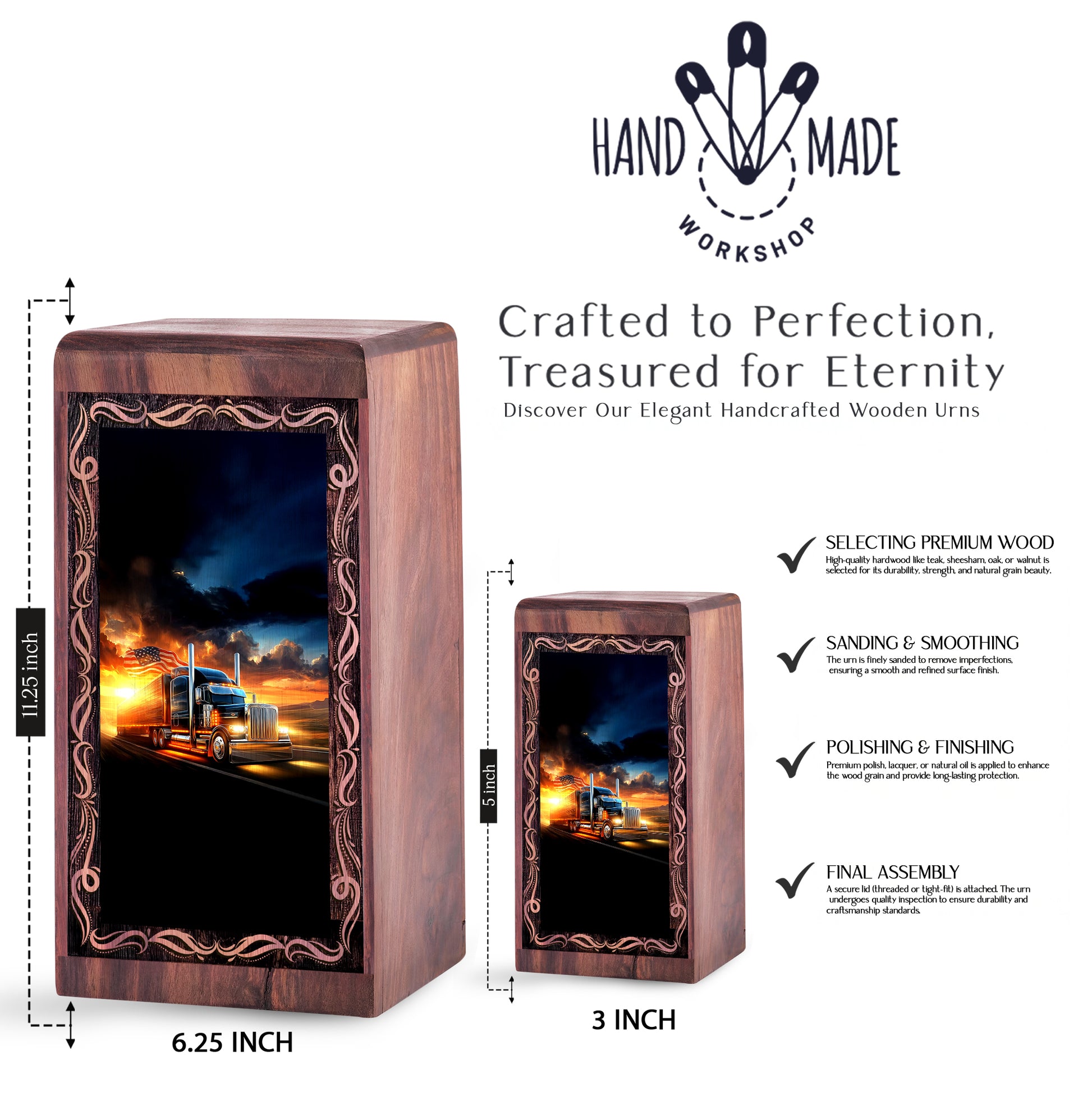 American Truck Theme Urn For Ashes - Memorial Cremation Urn For Adults Female