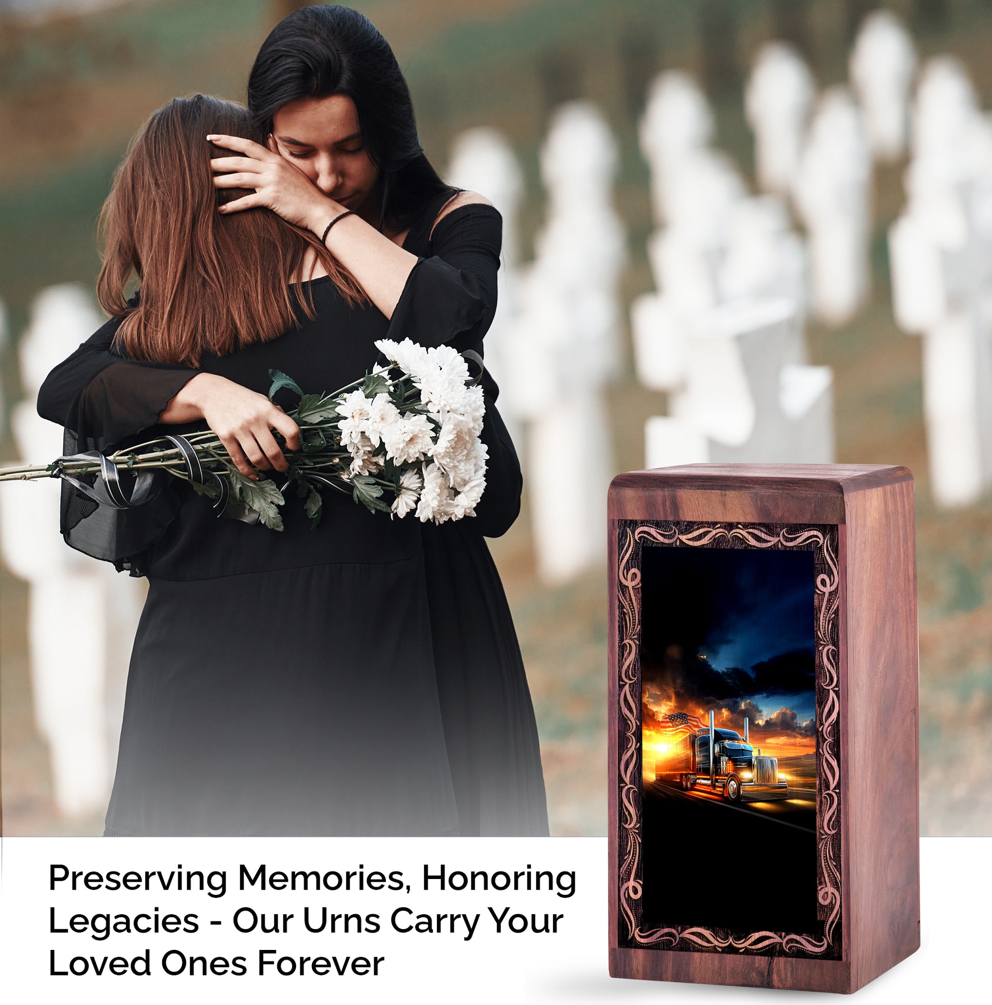 American Truck Theme Urn For Ashes - Memorial Cremation Urn For Adults Female