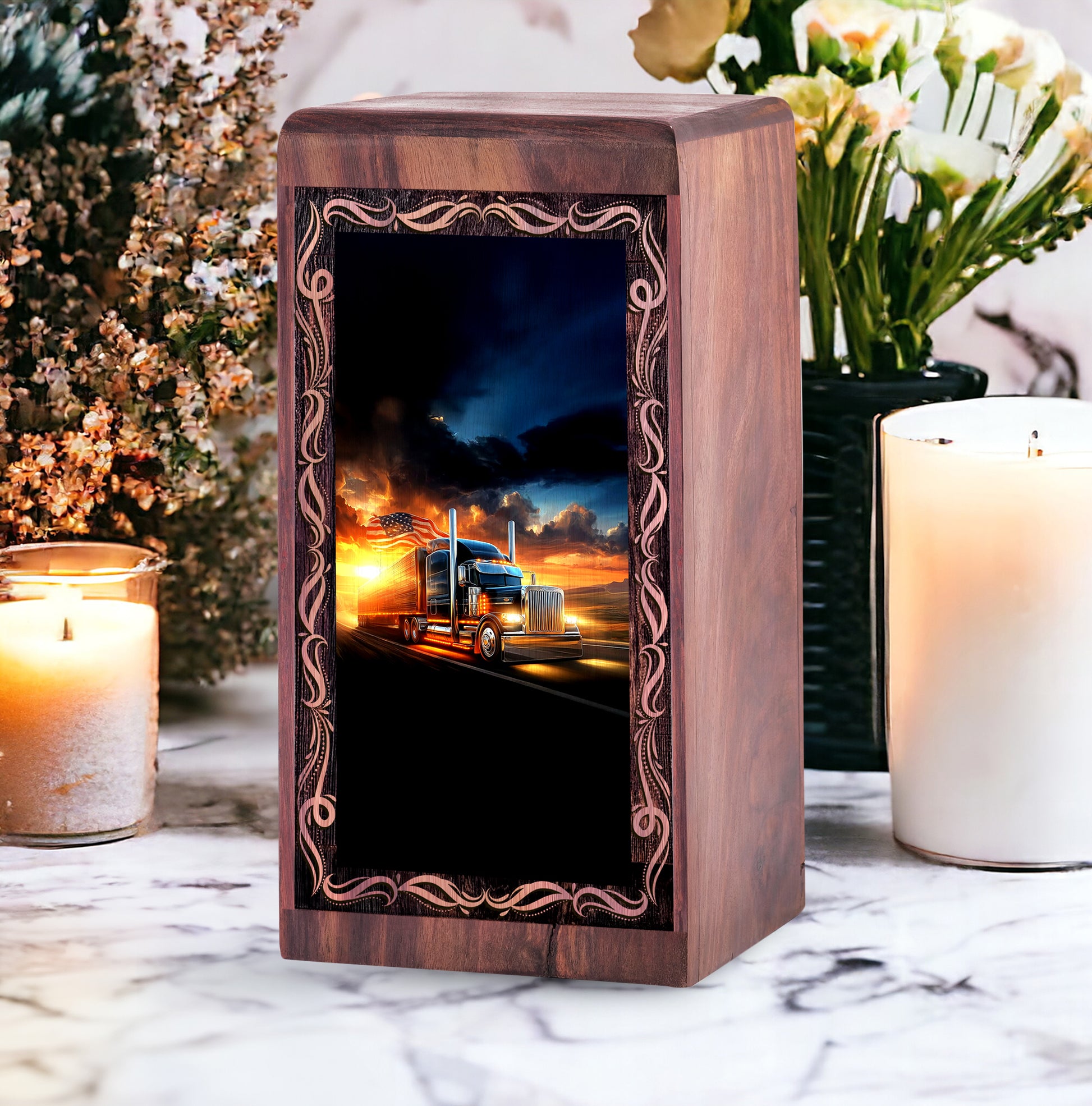 American Truck Theme Urn For Ashes - Memorial Cremation Urn For Adults Female