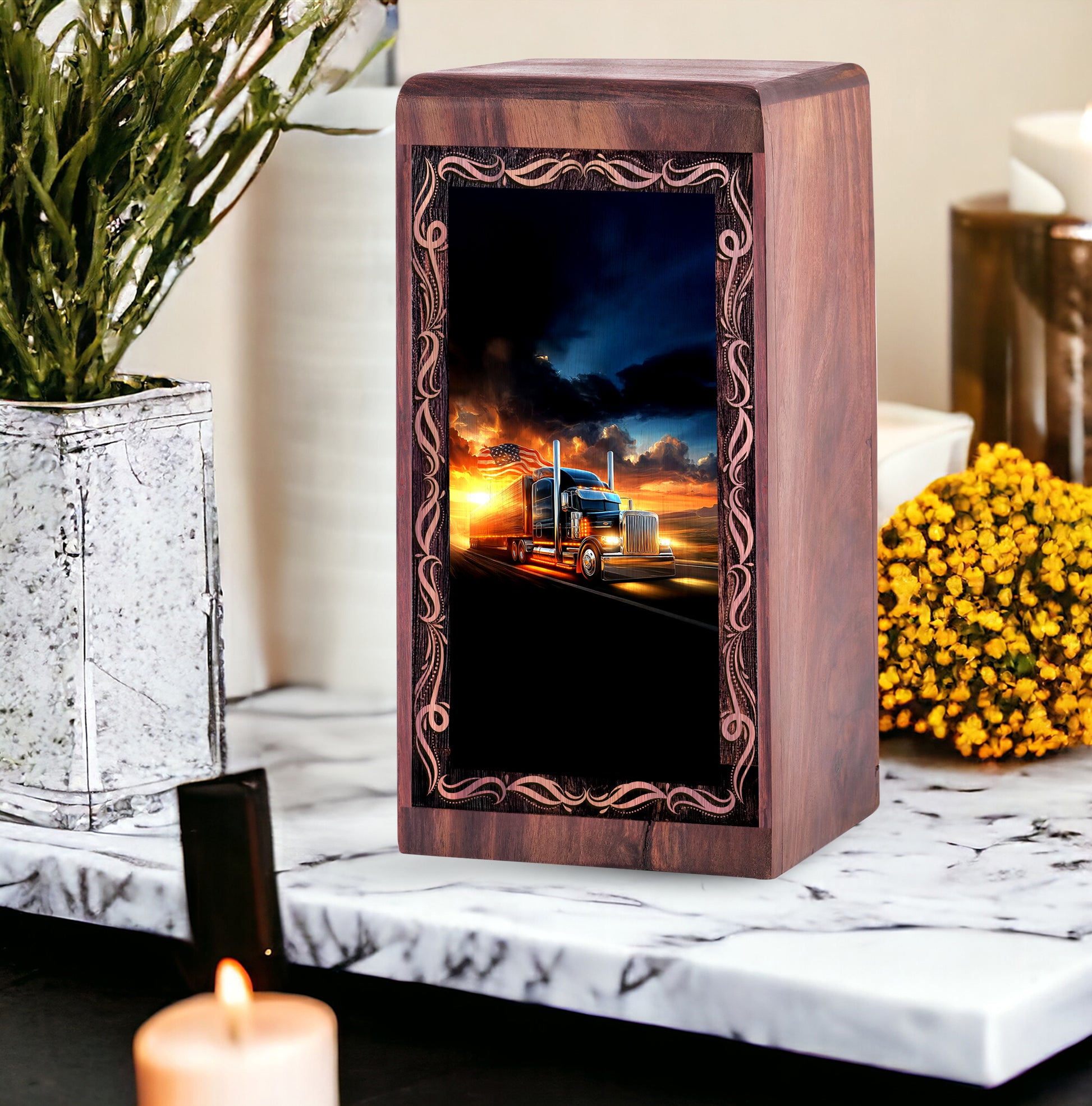 American Truck Theme Urn For Ashes - Memorial Cremation Urn For Adults Female