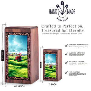 Tractor Handmade Cremation Funeral Urn - Green Farm Theme Wooden Urn For Adults