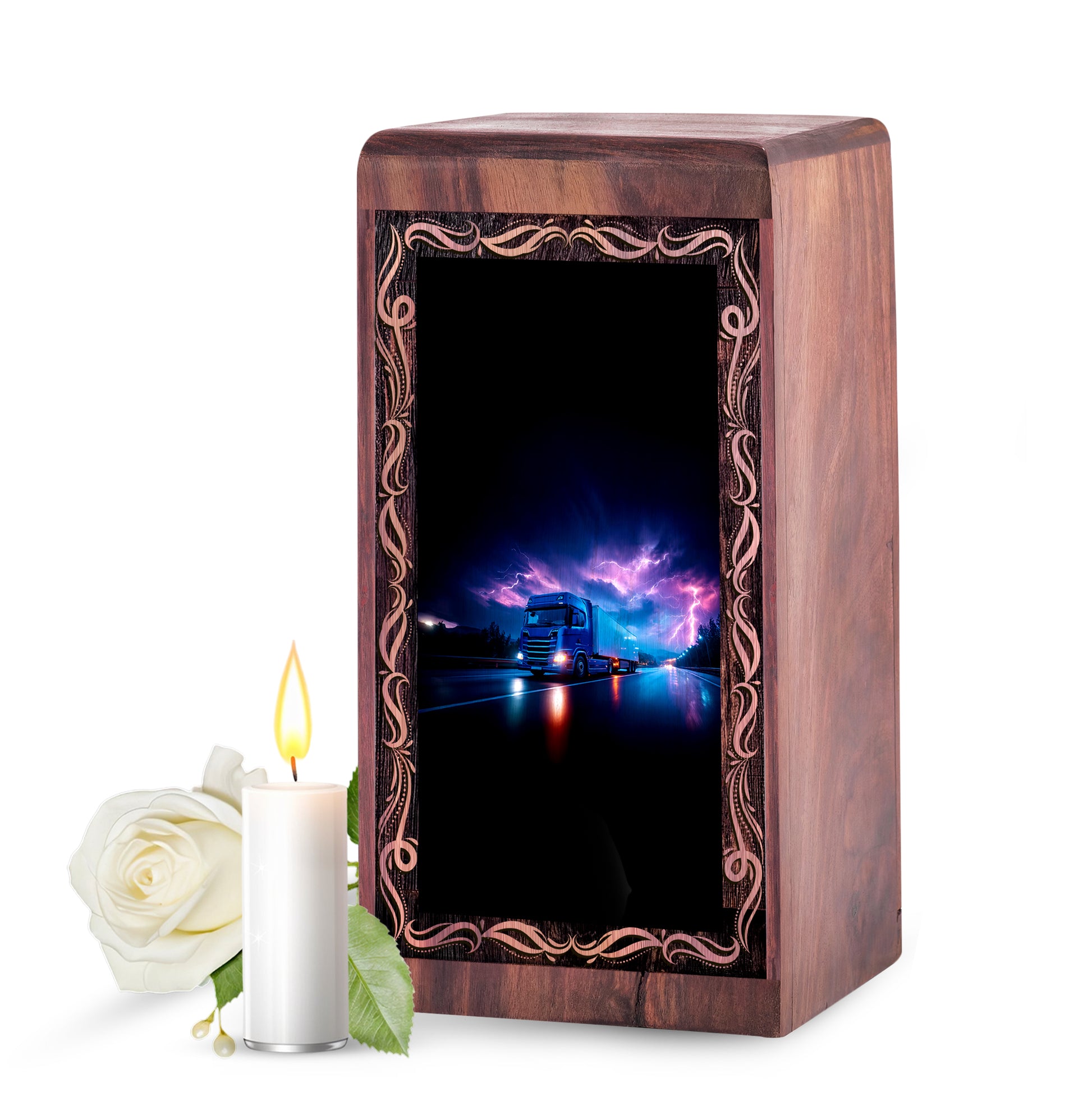 Lightning Truck Theme Urn For Ashes - Wooden Cremation Urn For Burial