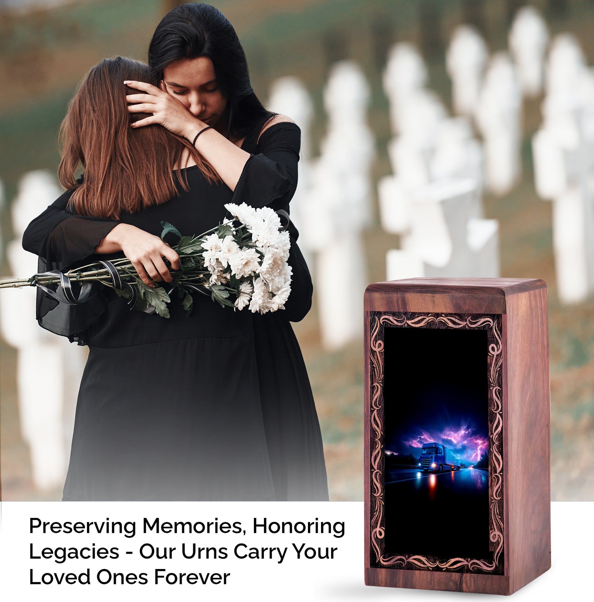 Lightning Truck Theme Urn For Ashes - Wooden Cremation Urn For Burial