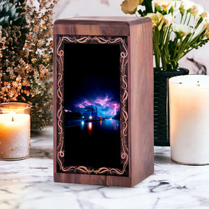 Lightning Truck Theme Urn For Ashes - Wooden Cremation Urn For Burial