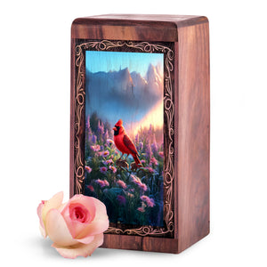 Bird Handmade Memorial Urn For Cremation - Sunrise Cardinal Theme Urn For Woman