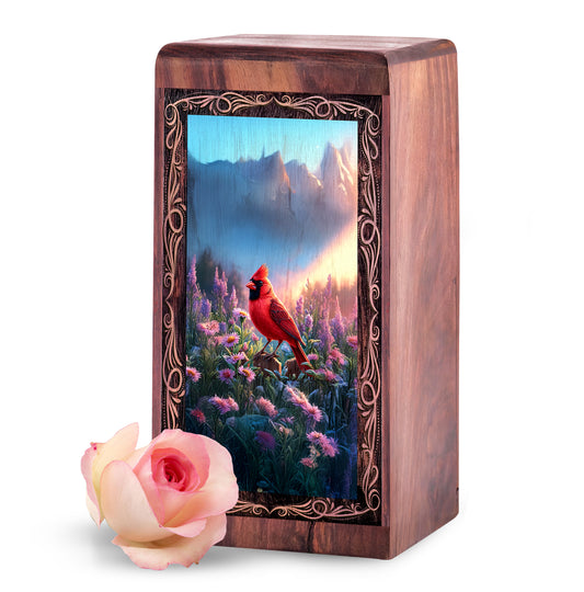 Bird Handmade Memorial Urn For Cremation - Sunrise Cardinal Theme Urn For Woman