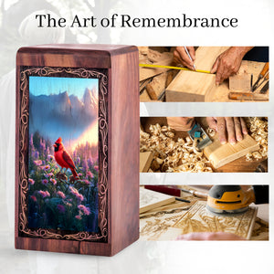Bird Handmade Memorial Urn For Cremation - Sunrise Cardinal Theme Urn For Woman