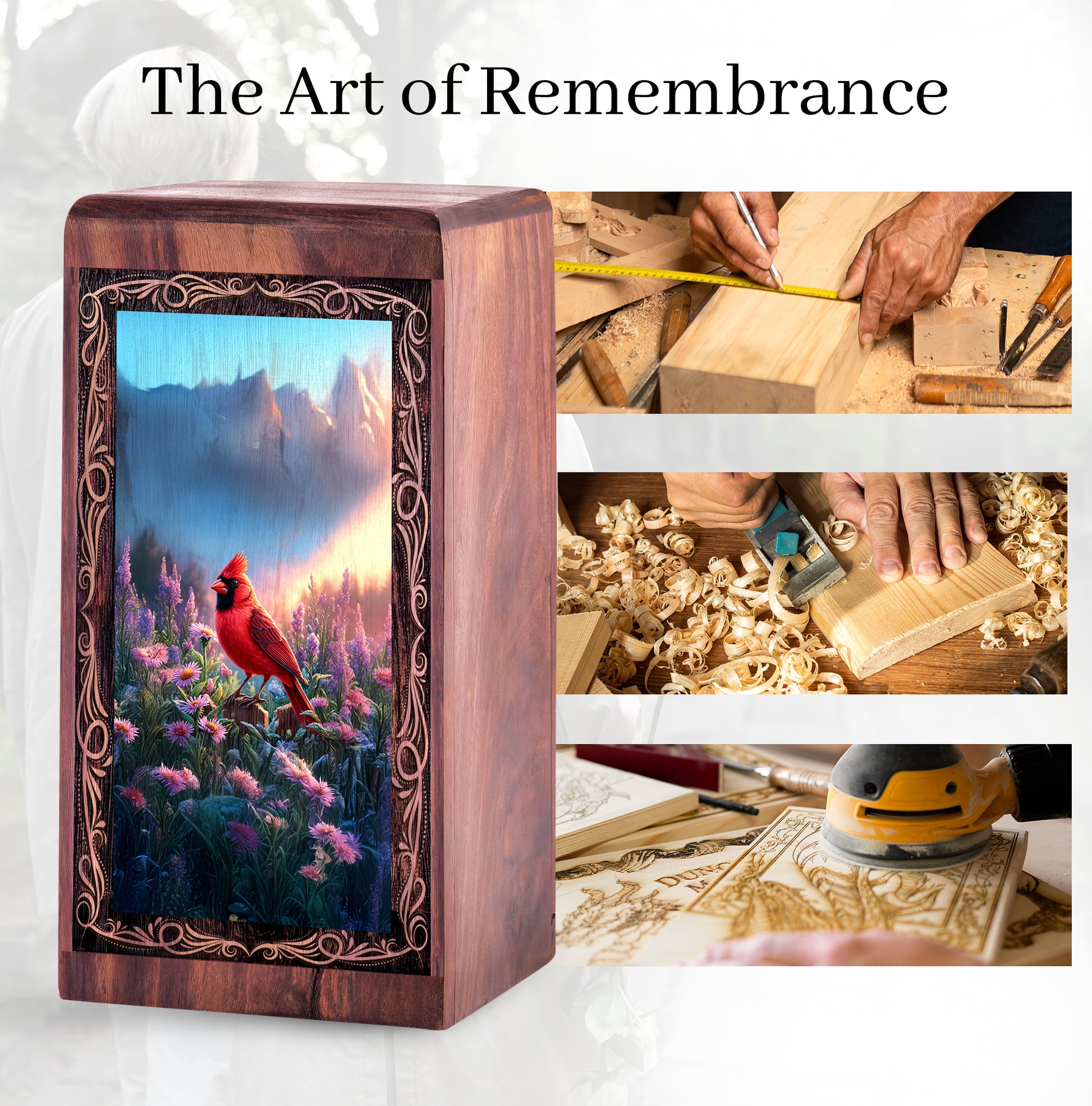 Bird Handmade Memorial Urn For Cremation - Sunrise Cardinal Theme Urn For Woman