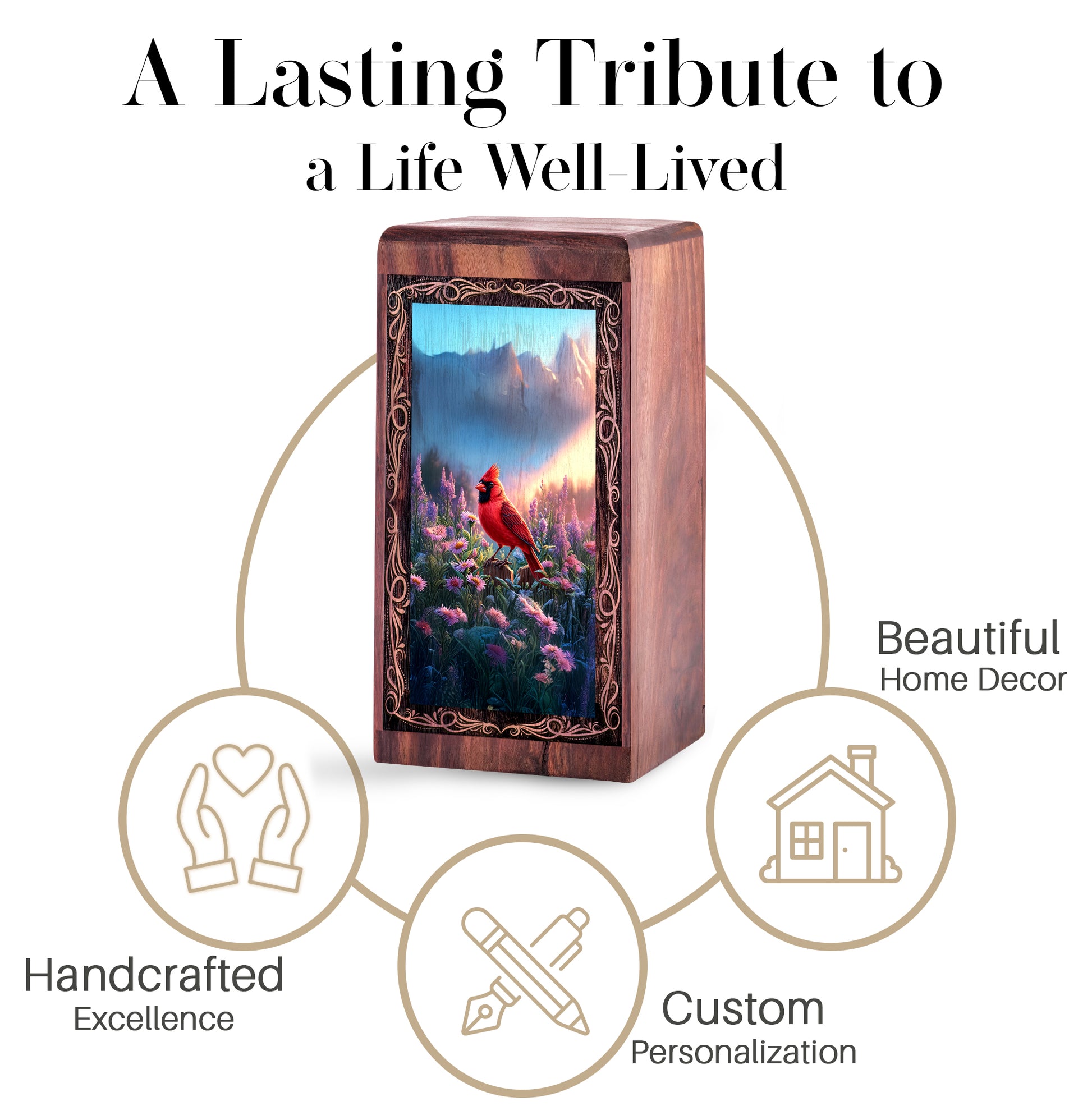 Bird Handmade Memorial Urn For Cremation - Sunrise Cardinal Theme Urn For Woman