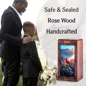 Bird Handmade Memorial Urn For Cremation - Sunrise Cardinal Theme Urn For Woman