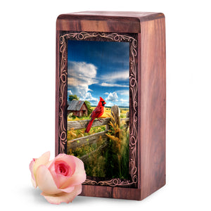 Farm Cardinal Theme Urn For Ashes - Wooden Cremation Urn For Burial