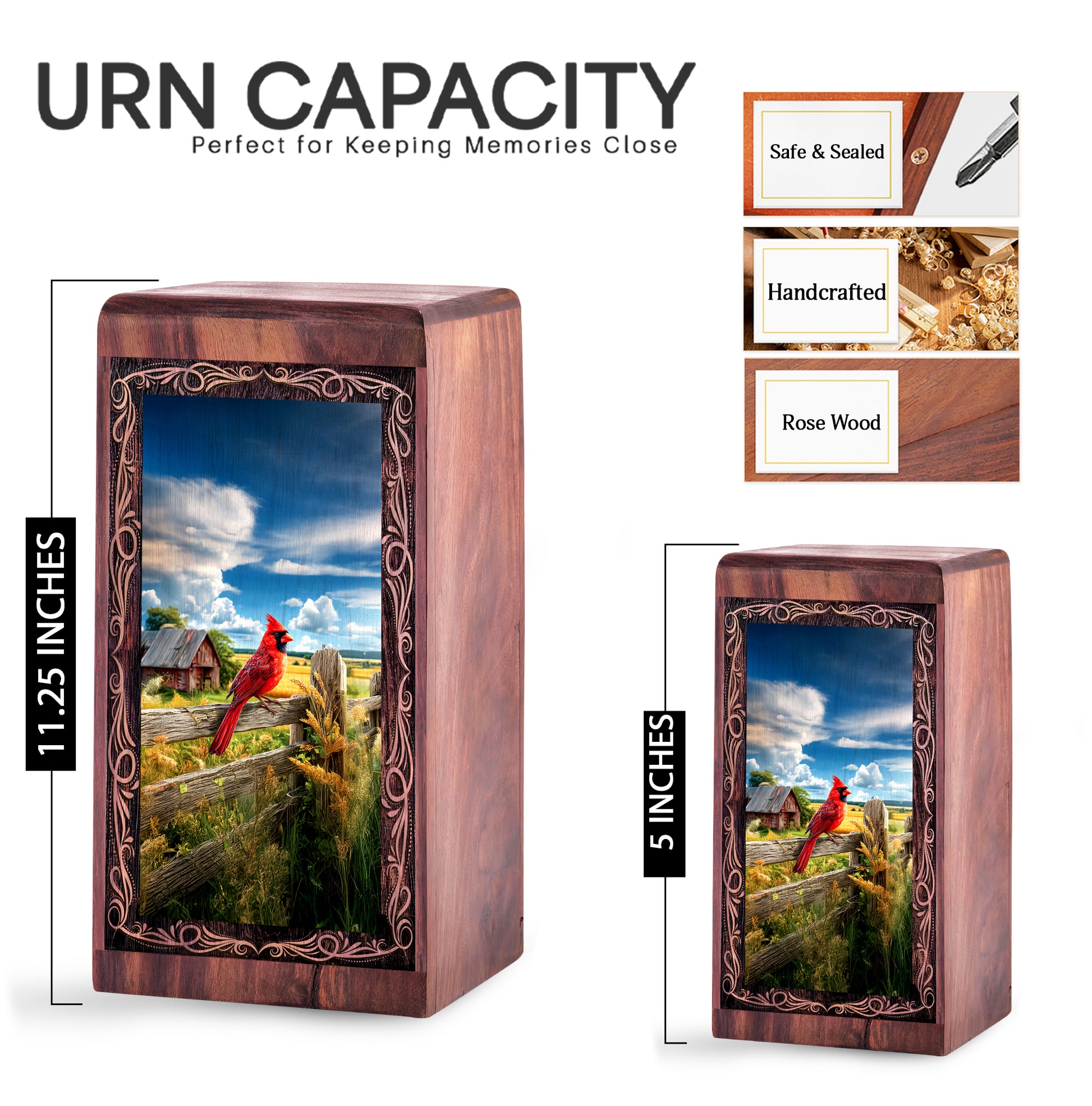 Farm Cardinal Theme Urn For Ashes - Wooden Cremation Urn For Burial