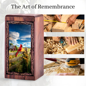 Farm Cardinal Theme Urn For Ashes - Wooden Cremation Urn For Burial