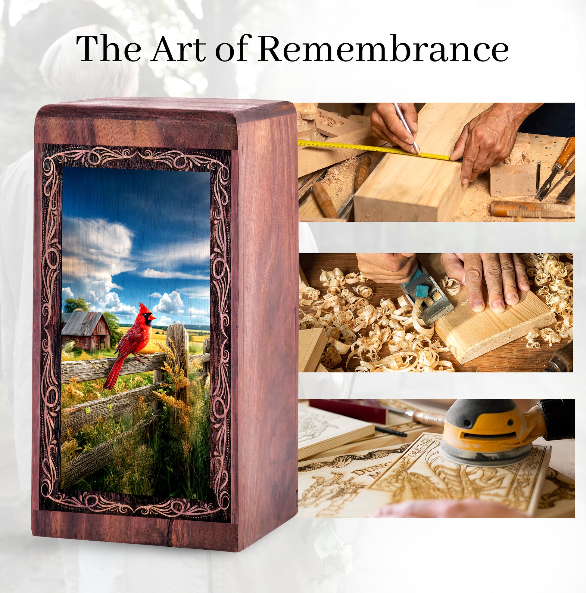 Farm Cardinal Theme Urn For Ashes - Wooden Cremation Urn For Burial