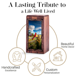 Farm Cardinal Theme Urn For Ashes - Wooden Cremation Urn For Burial