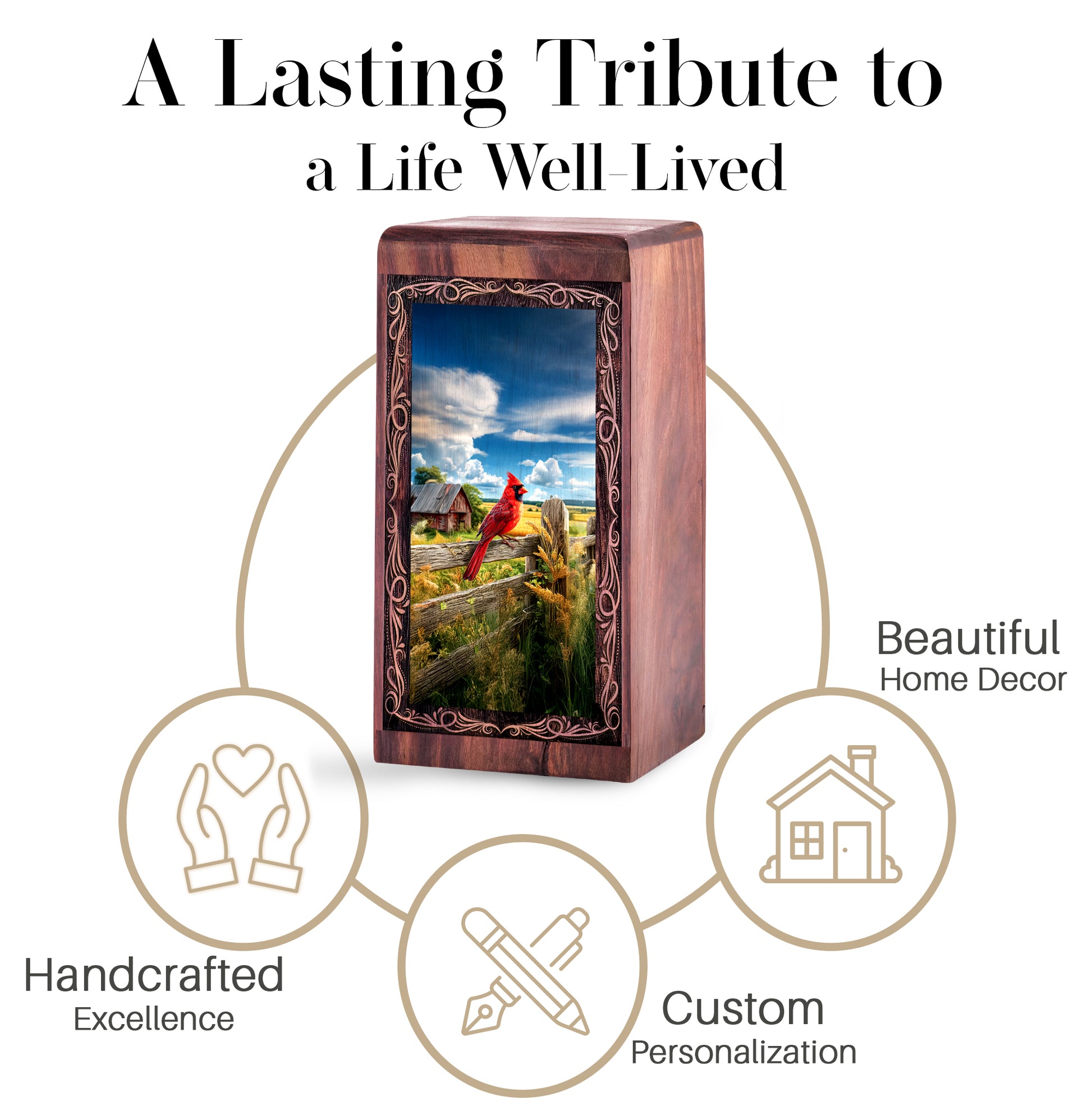 Farm Cardinal Theme Urn For Ashes - Wooden Cremation Urn For Burial