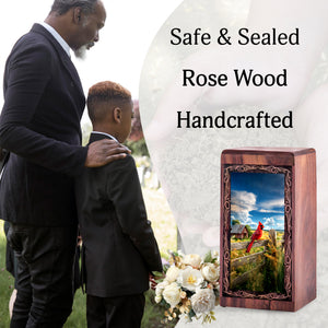 Farm Cardinal Theme Urn For Ashes - Wooden Cremation Urn For Burial