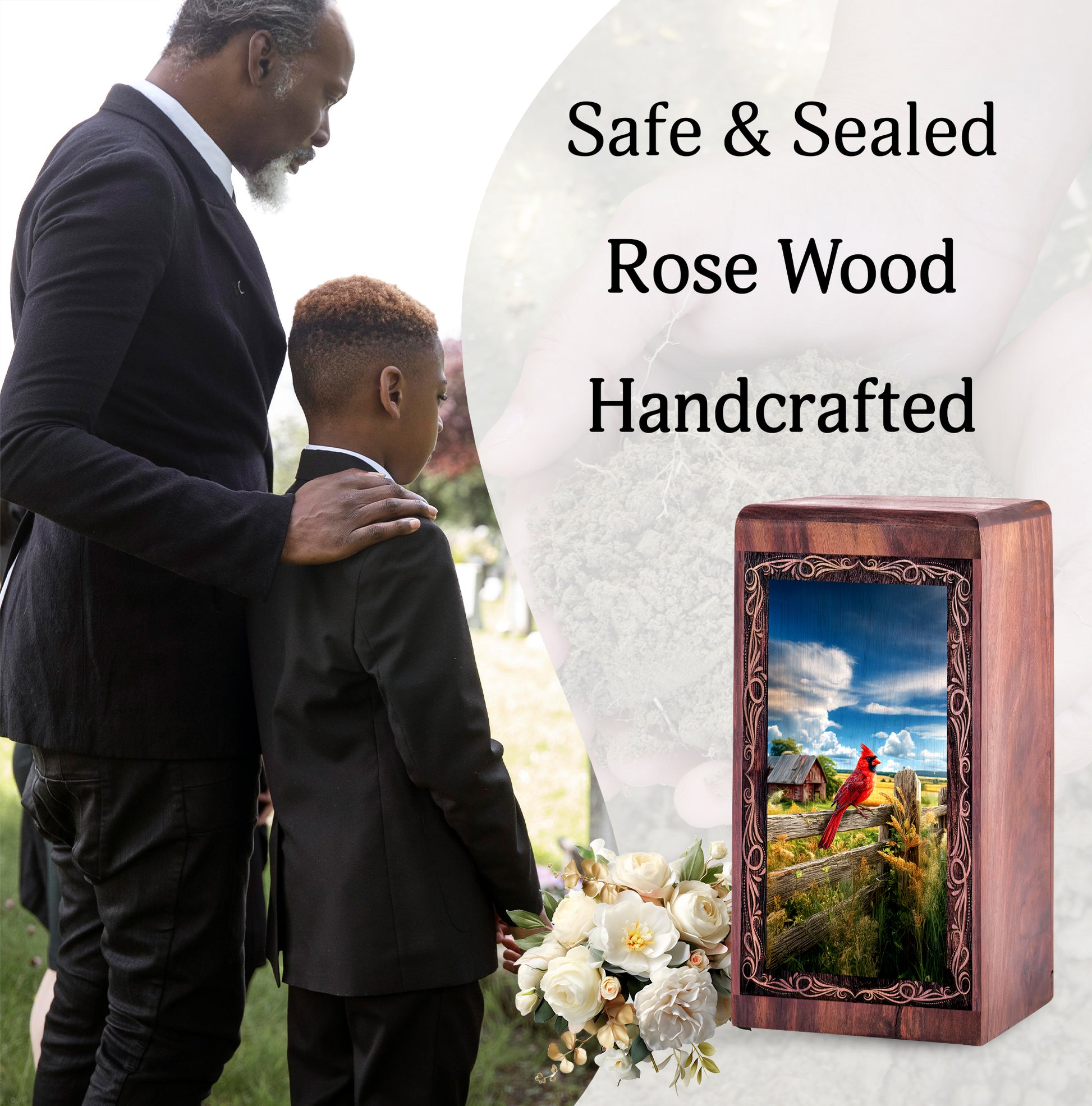 Farm Cardinal Theme Urn For Ashes - Wooden Cremation Urn For Burial
