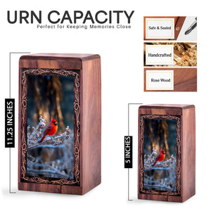 Winter Bird Theme Urn For Ashes - Cardinal Wooden Box Urns For Human Ashes