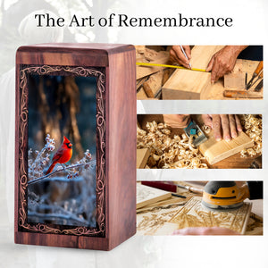 Winter Bird Theme Urn For Ashes - Cardinal Wooden Box Urns For Human Ashes