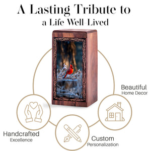 Winter Bird Theme Urn For Ashes - Cardinal Wooden Box Urns For Human Ashes