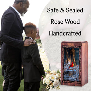 Winter Bird Theme Urn For Ashes - Cardinal Wooden Box Urns For Human Ashes