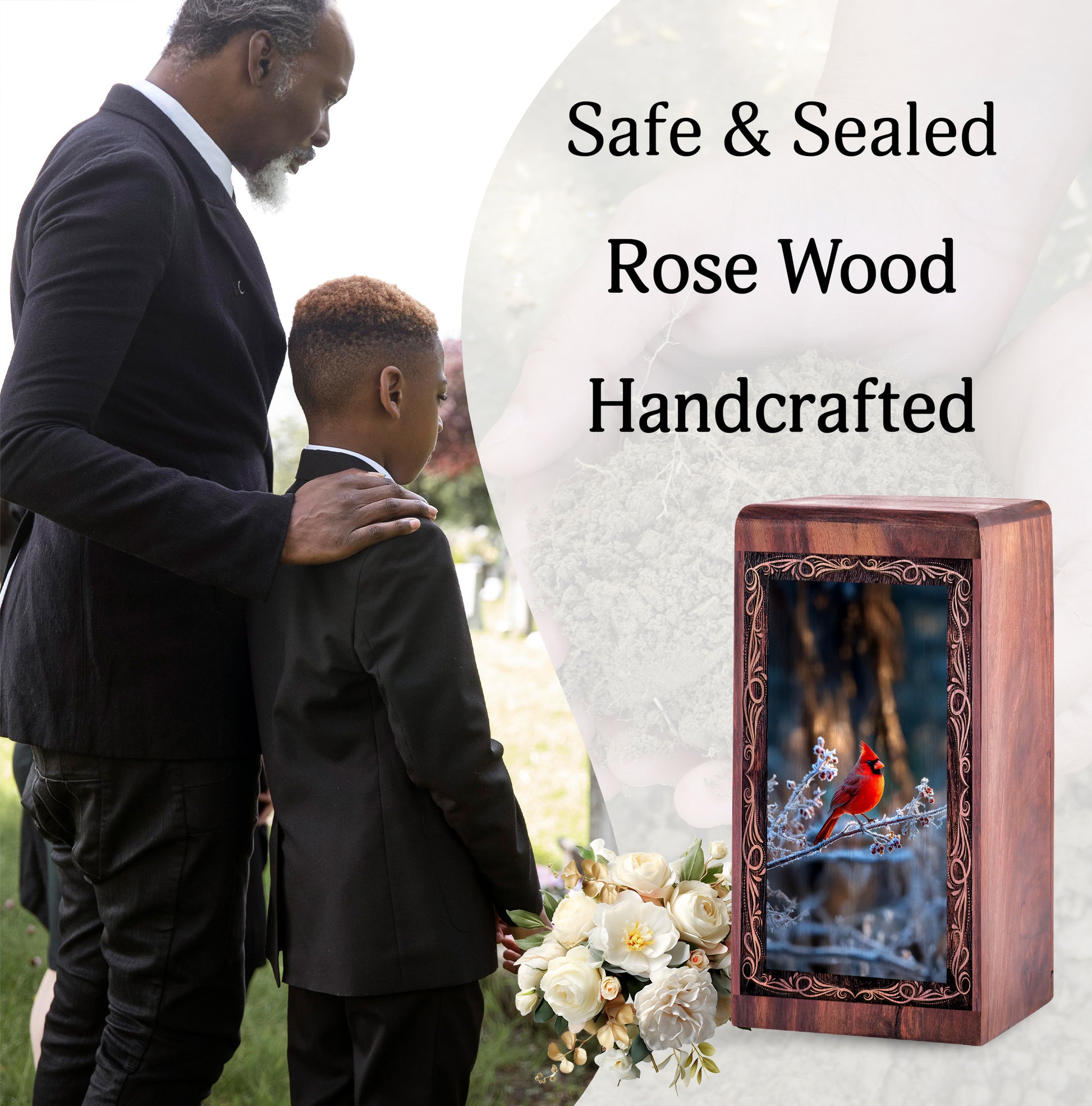 Winter Bird Theme Urn For Ashes - Cardinal Wooden Box Urns For Human Ashes