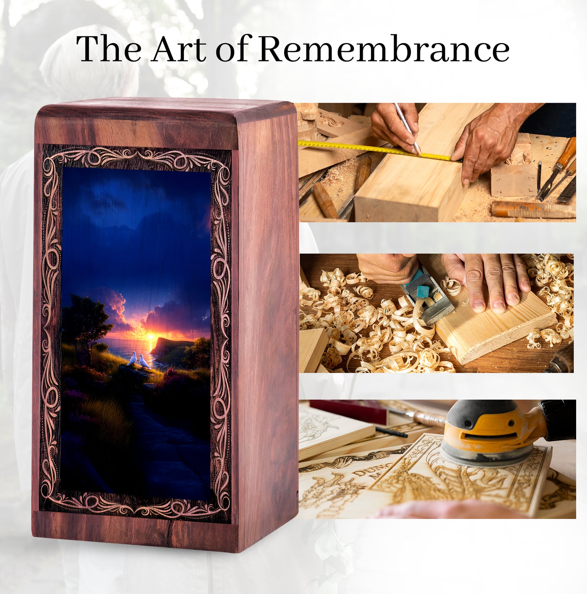Dove Handmade Cremation Urn For Human - Calm Lake Theme Memorial Urn