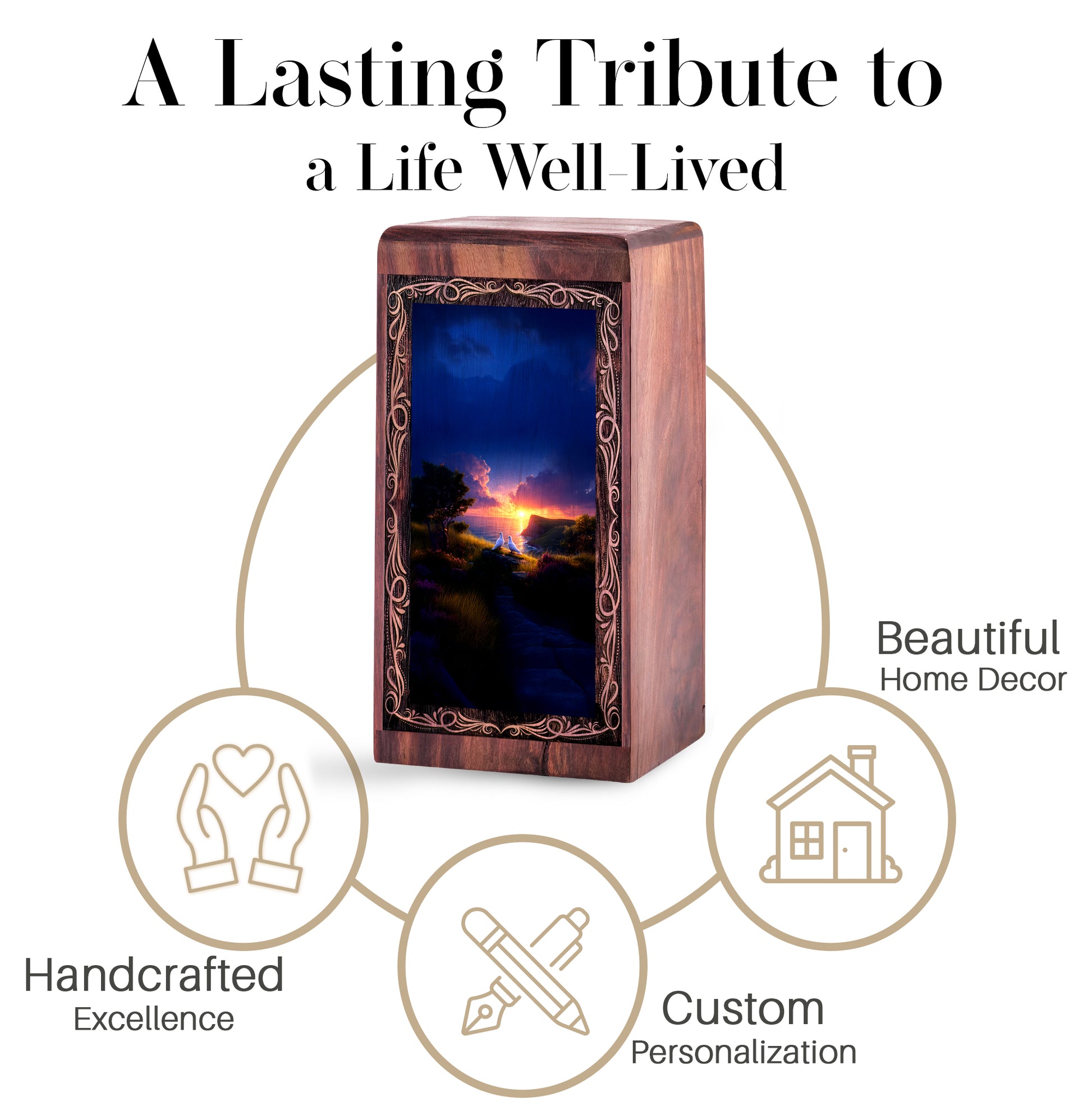 Dove Handmade Cremation Urn For Human - Calm Lake Theme Memorial Urn