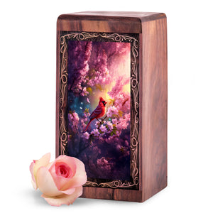 Cardinal Cremation Urn For Ashes - Pink Blossom Theme Memorial Urn For Burial
