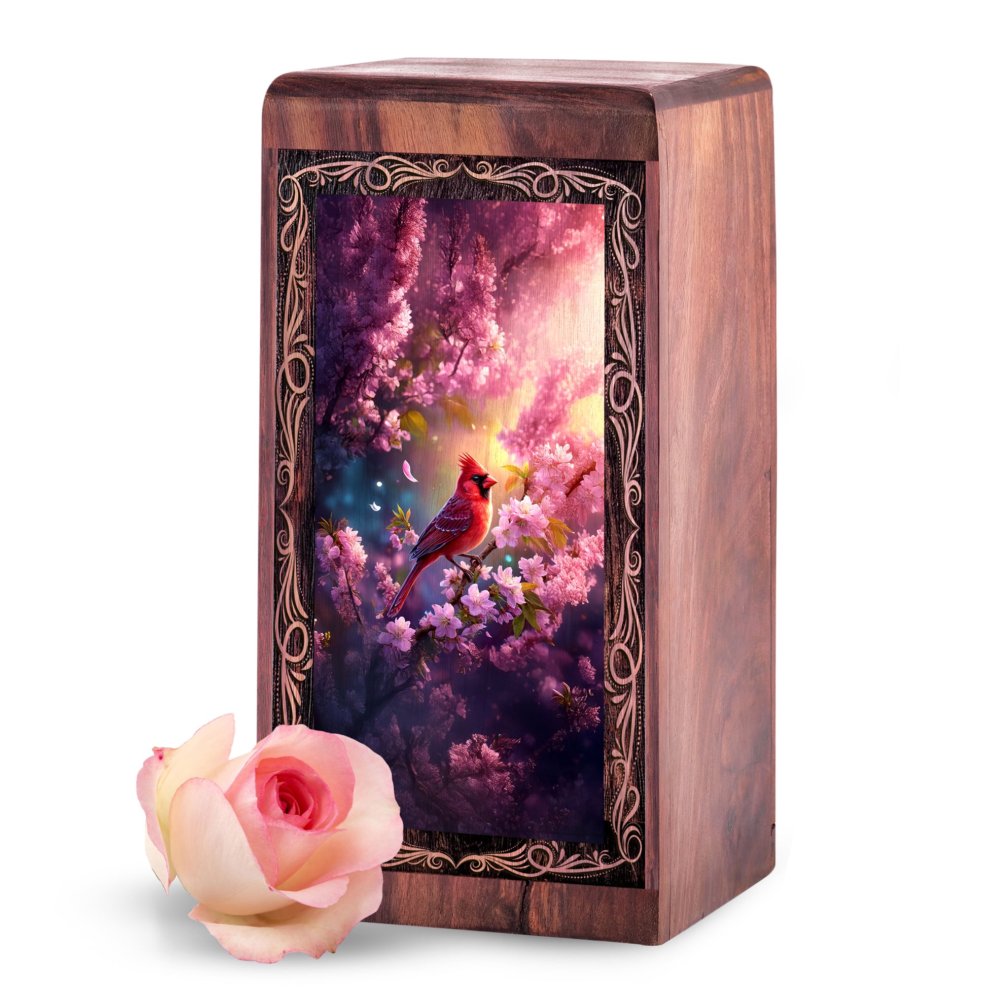 Cardinal Cremation Urn For Ashes - Pink Blossom Theme Memorial Urn For Burial