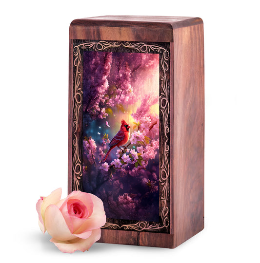 Cardinal Cremation Urn For Ashes - Pink Blossom Theme Memorial Urn For Burial