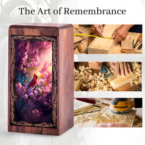Cardinal Cremation Urn For Ashes - Pink Blossom Theme Memorial Urn For Burial