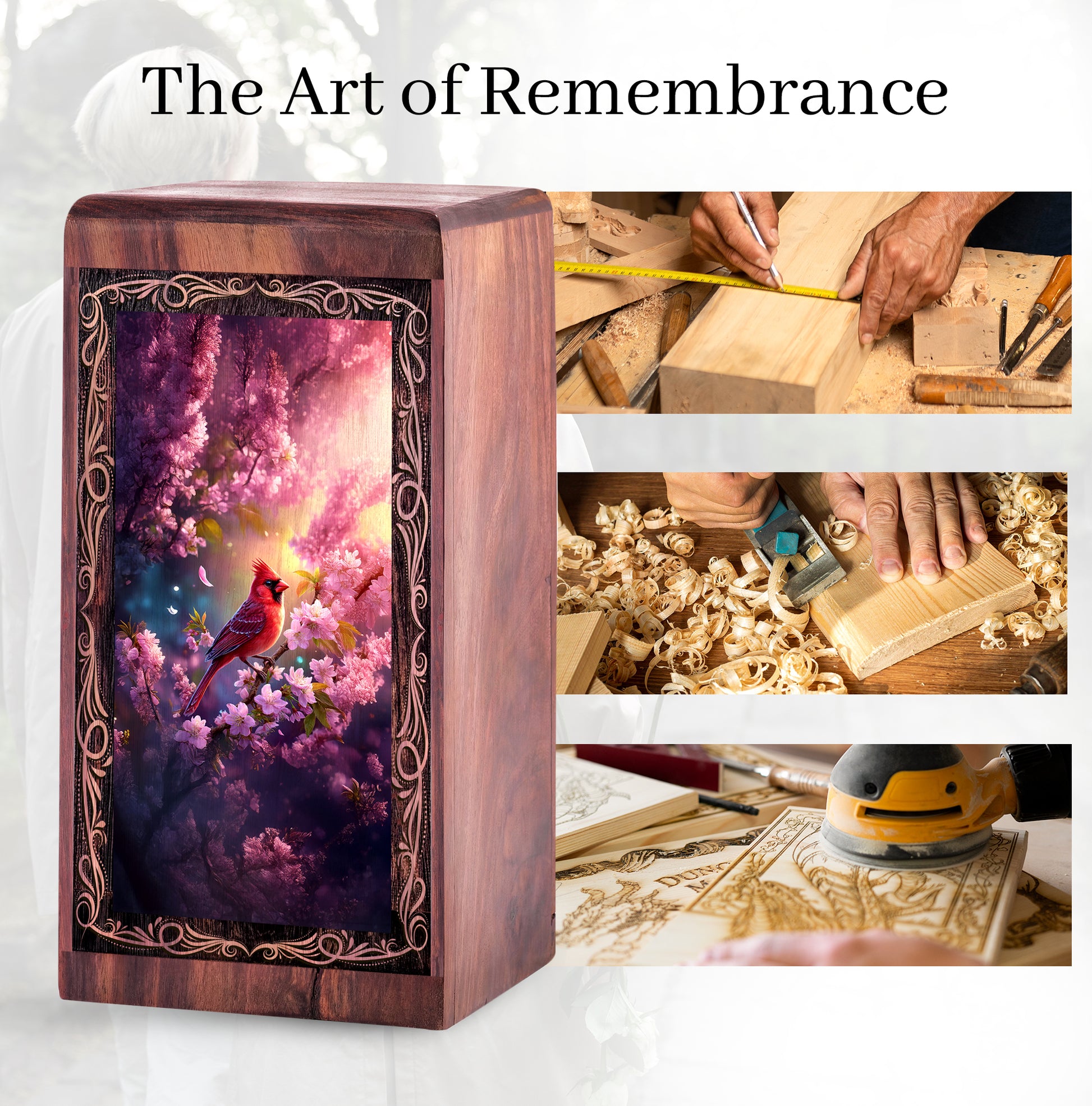 Cardinal Cremation Urn For Ashes - Pink Blossom Theme Memorial Urn For Burial