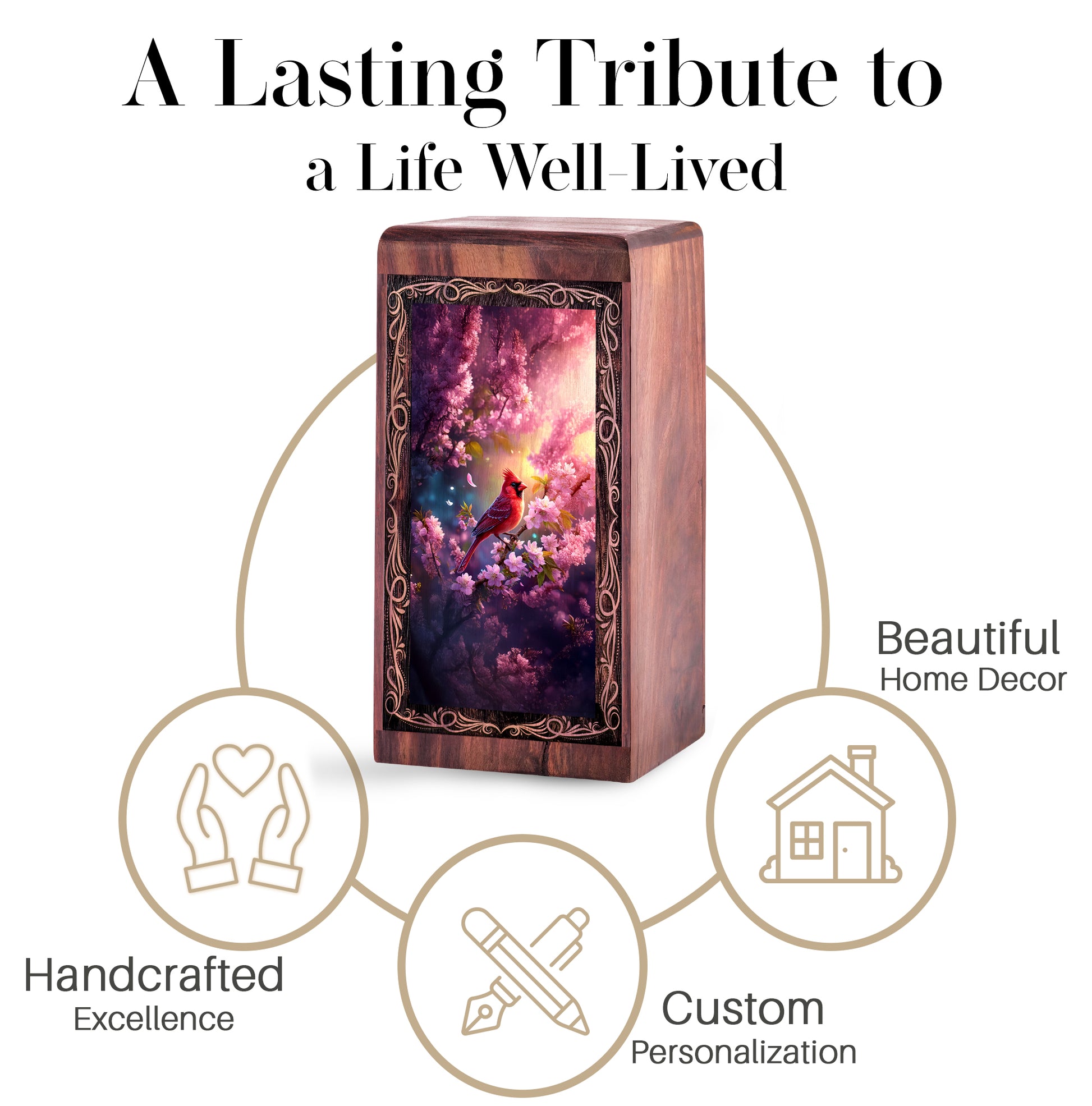 Cardinal Cremation Urn For Ashes - Pink Blossom Theme Memorial Urn For Burial