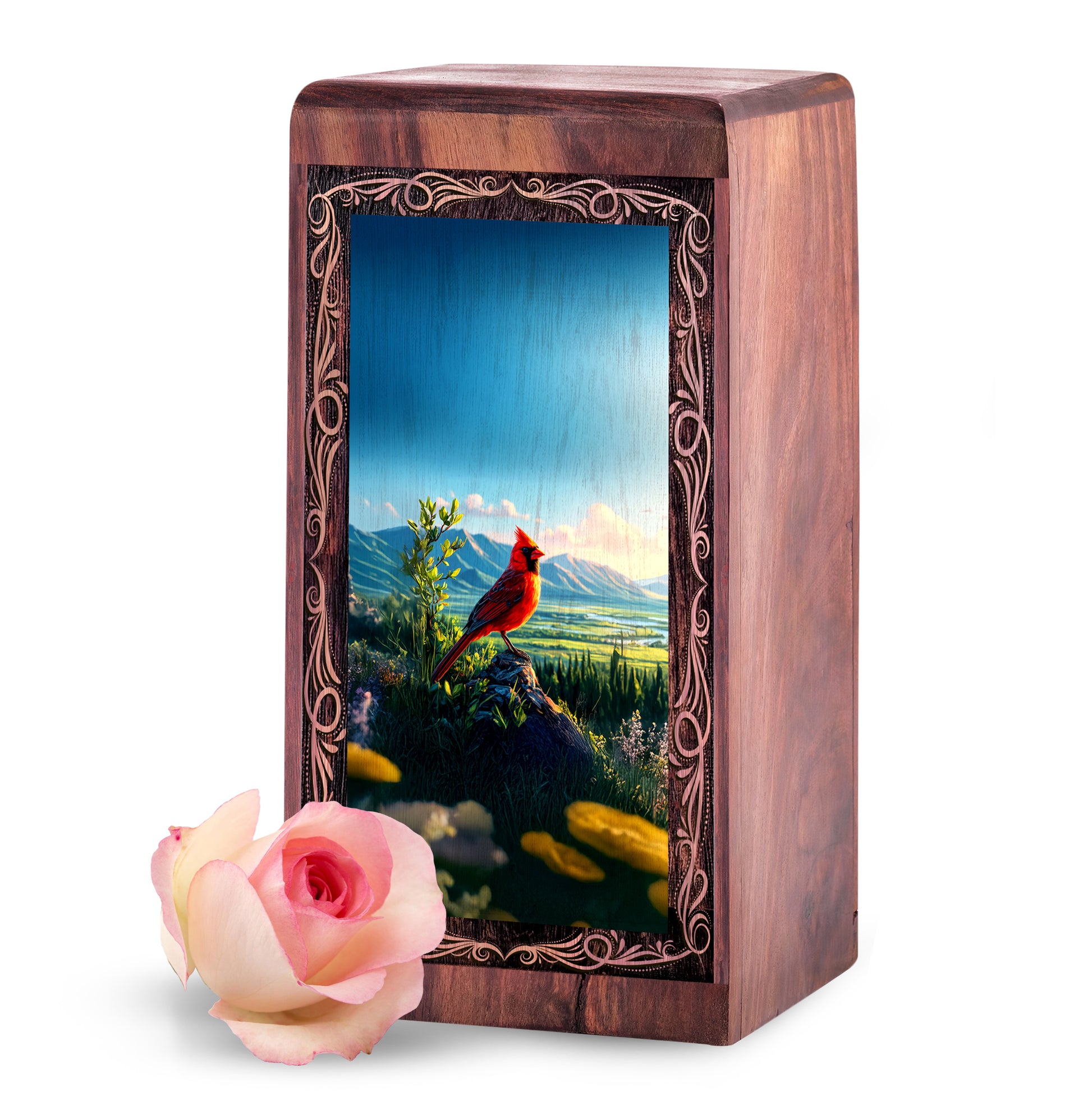 Nature View Theme Urn For Ashes - Wooden Memorial Cremation Urn For Burial