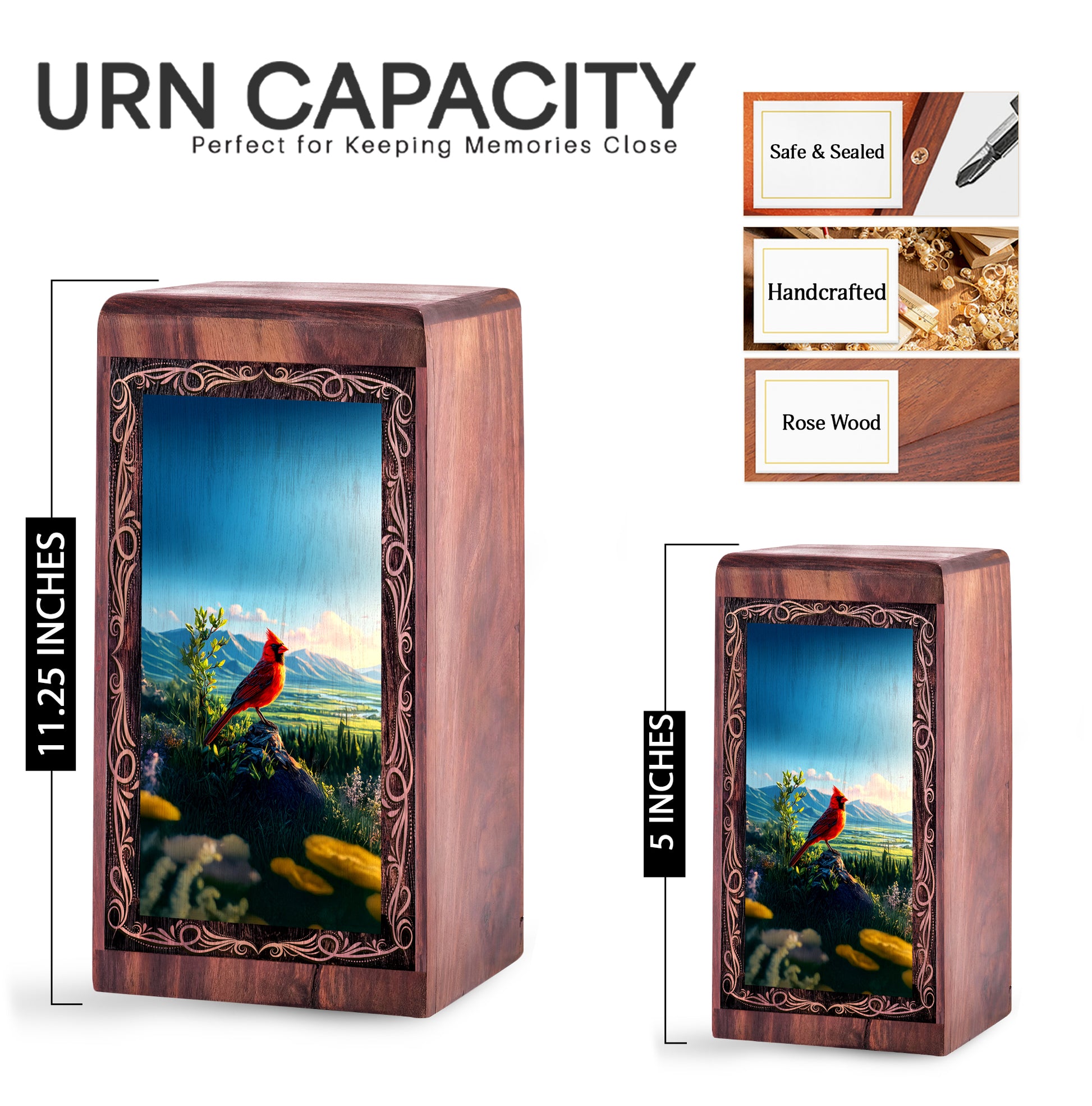 Nature View Theme Urn For Ashes - Wooden Memorial Cremation Urn For Burial