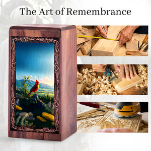 Nature View Theme Urn For Ashes - Wooden Memorial Cremation Urn For Burial