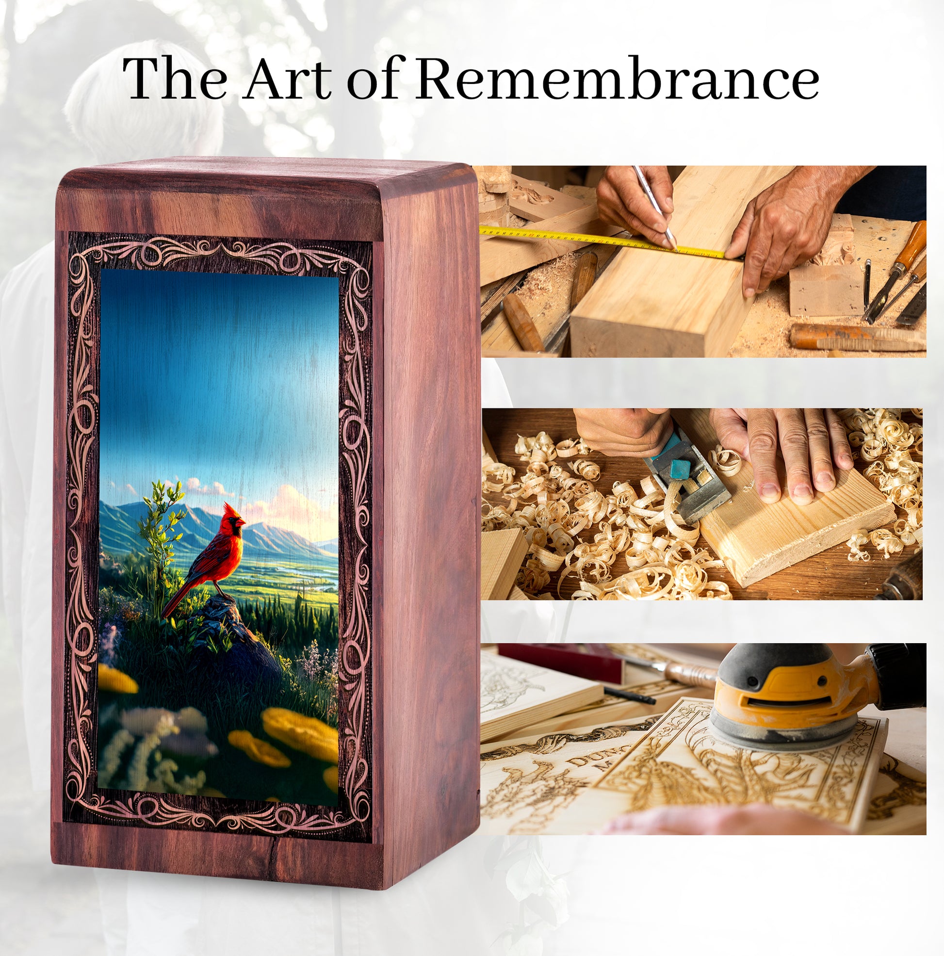 Nature View Theme Urn For Ashes - Wooden Memorial Cremation Urn For Burial