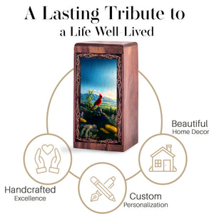 Nature View Theme Urn For Ashes - Wooden Memorial Cremation Urn For Burial