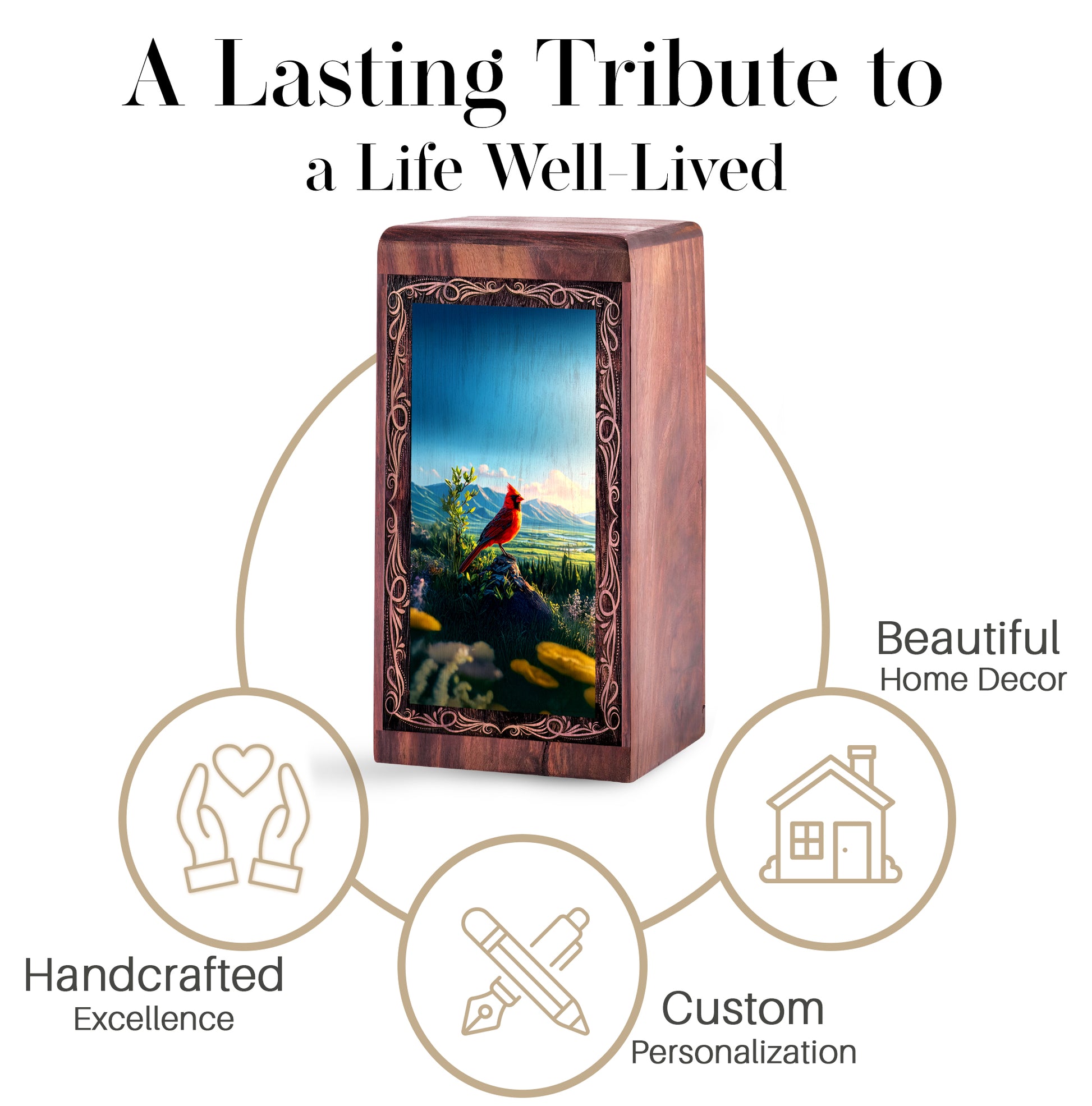 Nature View Theme Urn For Ashes - Wooden Memorial Cremation Urn For Burial